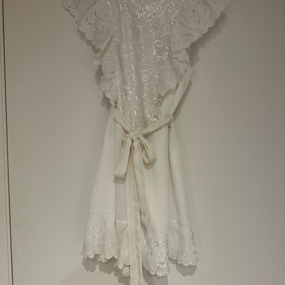 White Embroidered Lace Ruffle Romper - Picture 5 of 7